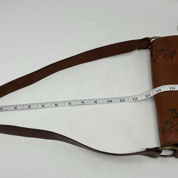 Vintage handmade leather shoulder bag stitching floral 1970s tooling - Picture 13 of 16